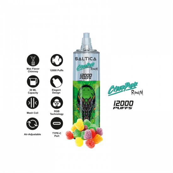 Saltica Cyberpunk 12000 Puff Bar 50mg Nikotin Gummy Drop Saltica Cyberpunk 12000 Puff Bar 50mg Nikotin Gummy Drop
